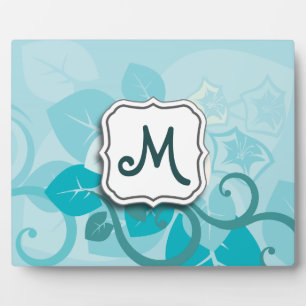 Abstract Swirl Floral Turquoise with Monogram Plaque
