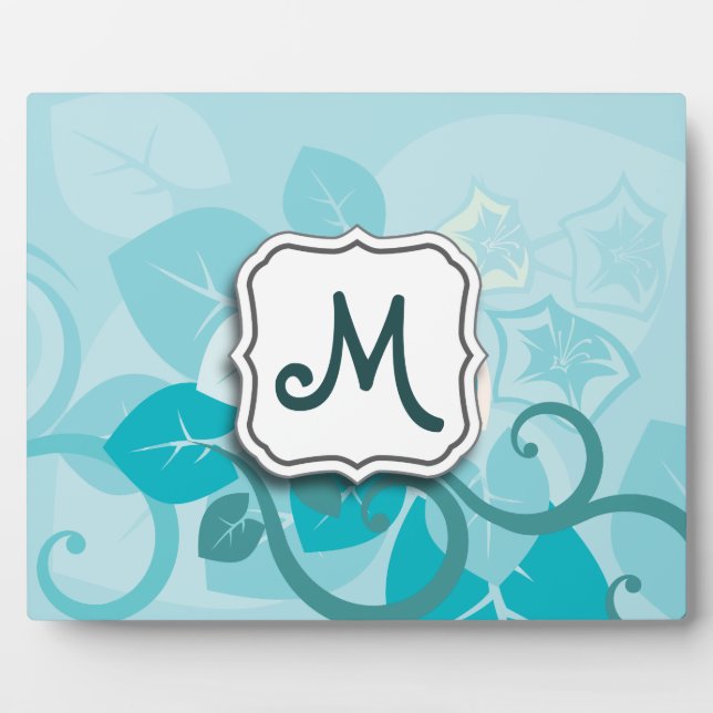 Abstract Swirl Floral Turquoise with Monogram Plaque (Front)