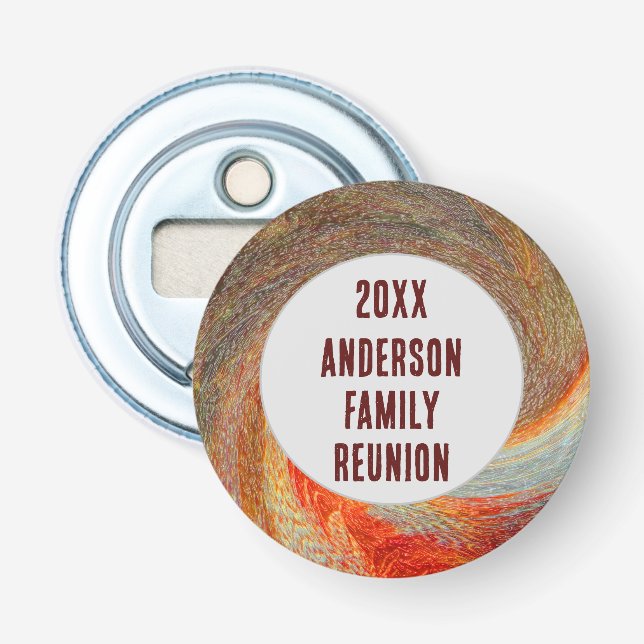 Abstract Swirl Groovy Annual Picnic Family Reunion Bottle Opener (Front)