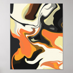 Abstract Swirl in Orange , Black and white Poster