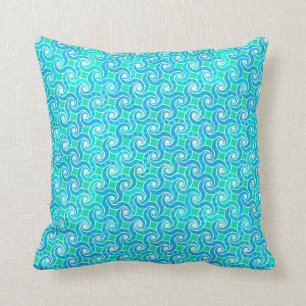 Abstract Swirl pattern - Blue, Jade green & White Cushion