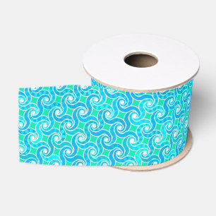 Abstract Swirl pattern - Blue, Jade green & White Grosgrain Ribbon