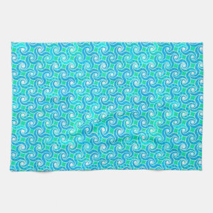 Abstract Swirl pattern - Blue, Jade green & White Tea Towel