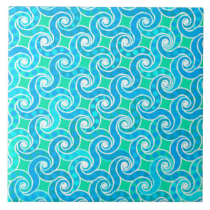 Abstract Swirl pattern - Blue, Jade green & White Tile