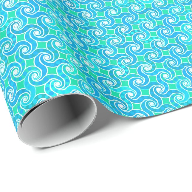 Abstract Swirl pattern - Blue, Jade green & White Wrapping Paper (Roll Corner)