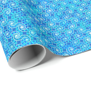 Abstract swirl pattern - blue, turquoise & white wrapping paper