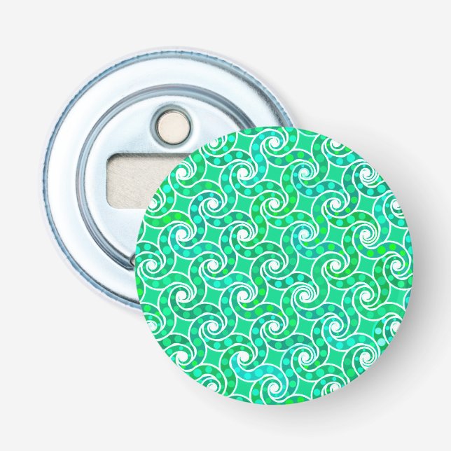 Abstract swirl pattern - shades of jade green bottle opener (Front)