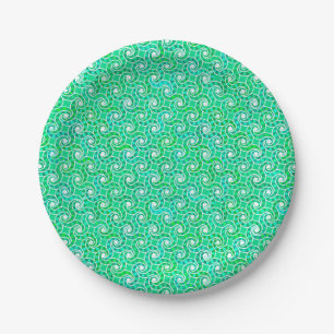 Abstract swirl pattern - shades of jade green paper plate