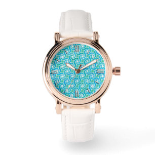 Abstract swirl pattern, turquoise, green, blue watch
