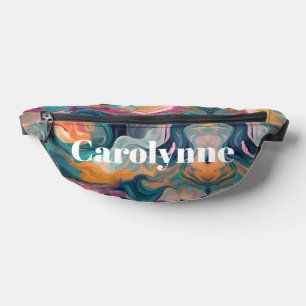 Abstract Swirl Pattern White Text Bum Bags