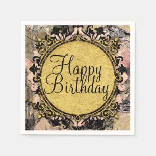 Abstract Swirl Pink Black & Gold Glam Grunge Party Napkin