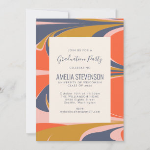 Abstract Swirl Retro Colourful Mod Graduation Part Invitation