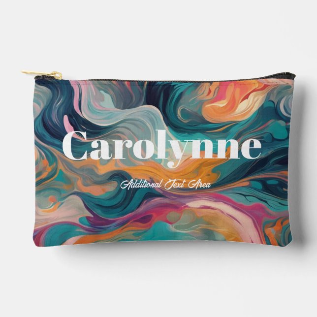 Abstract Swirl Teal & Orange Accessory Pouch (Front)