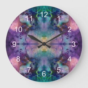 Abstract Swirled Pink Purple and Teal Large Clock