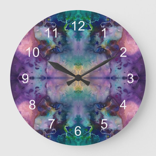 Abstract Swirled Pink Purple and Teal Large Clock (Front)