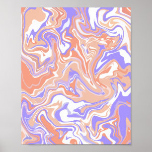 Abstract Swirling Marble in Peach & Lavender Poster