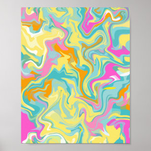 Abstract Swirling Marble with Bright Colours Poster