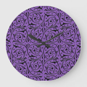 Abstract Swirling Vines Purple and Black Large Clock
