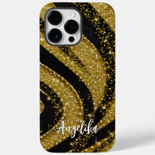 Abstract Swirls Black and Gold Personalised Name Case-Mate iPhone 14 Pro Max Case