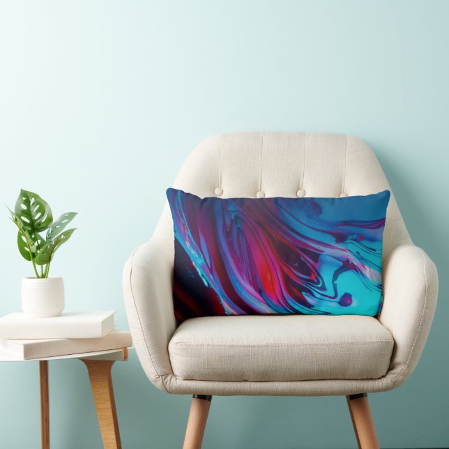 Abstract Swirls - Blue Red Purple Modern Pattern Lumbar Cushion (Chair)