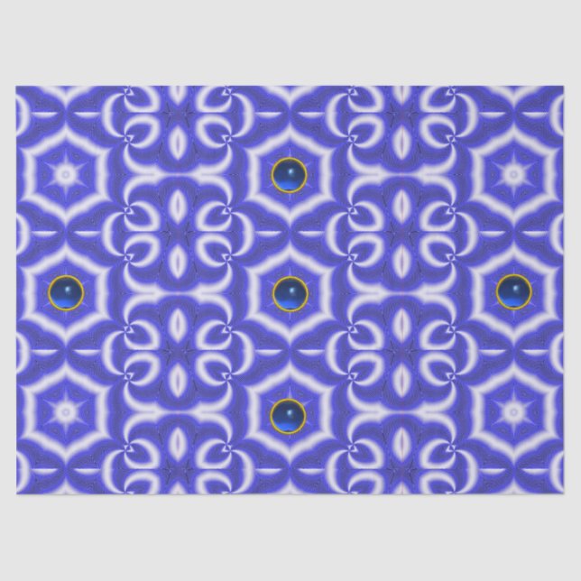 ABSTRACT SWIRLS,BLUE STAR AND SAPPHIRE GEMSTONE TISSUE PAPER (Front)
