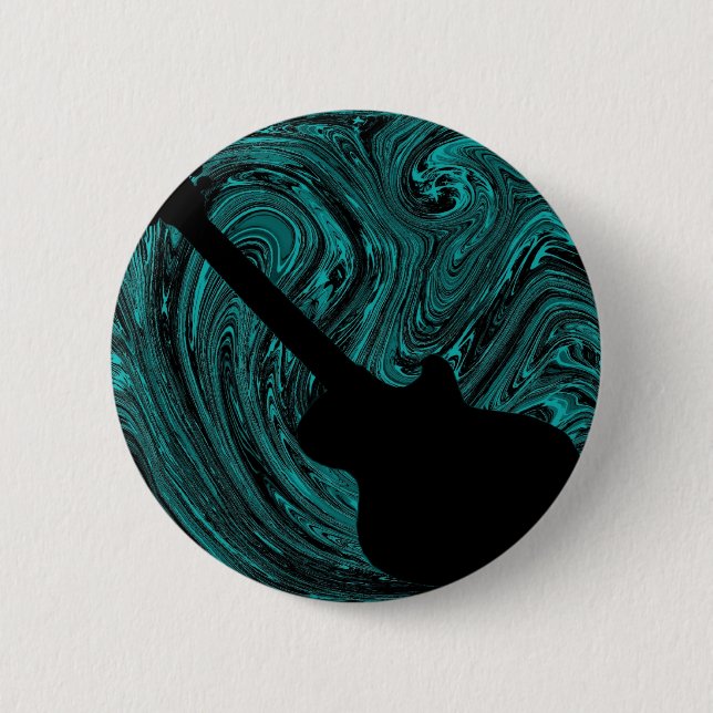 Abstract Swirls Guitar Button, Teal 6 Cm Round Badge (Front)