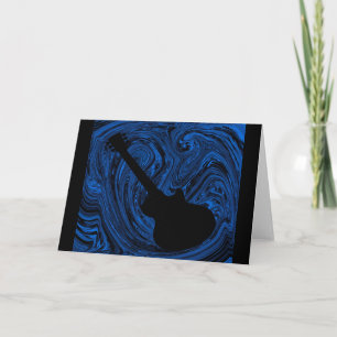 Abstract Swirls Guitar Greeting Card, Blue Card