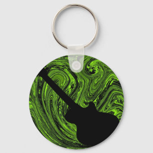 Abstract Swirls Guitar Keychain, Green Key Ring