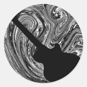 Abstract Swirls Guitar Stickers, Black and White Classic Round Sticker