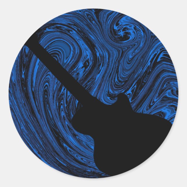 Abstract Swirls Guitar Stickers, Blue Classic Round Sticker (Front)