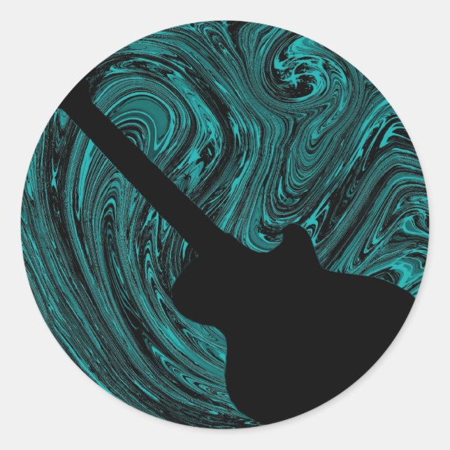 Abstract Swirls Guitar Stickers, Teal Classic Round Sticker (Front)