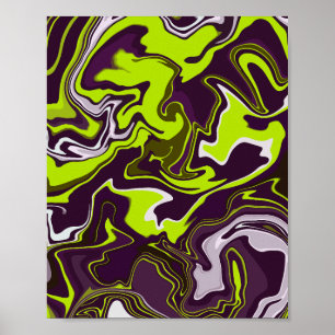 Abstract Swirls in Lime Green, Brown, & White Poster