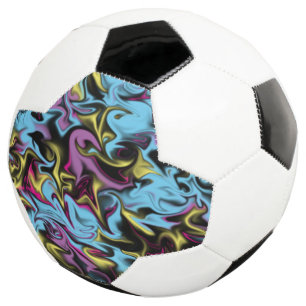 Abstract Swirls of Black Yellow Pink Blue & Purple Soccer Ball