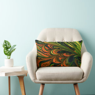 Abstract Swirls - Orange Green Modern Art  Lumbar Cushion