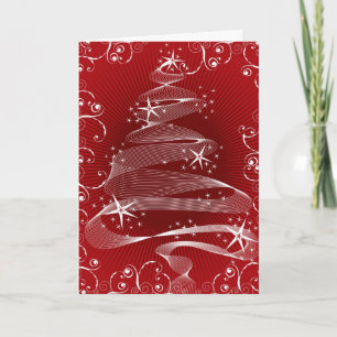 Abstract Swirls Red Christmas Tree Holiday Card