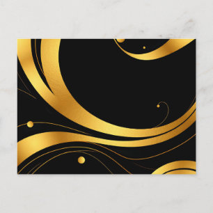Abstract Swirls with Gold Foil Textures and Black Postcard