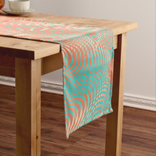 Abstract Swirly Pattern in Coral and Teal Short Table Runner