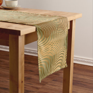 Abstract Swirly Pattern in Olive Green Short Table Runner
