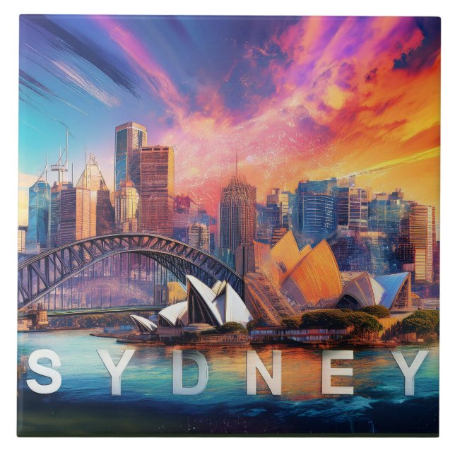 Abstract Sydney Skyline Art Modern  Ceramic Tile (Front)
