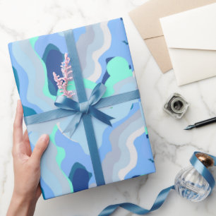 Abstract Symmetry with Flowing Curves Blue Wrapping Paper