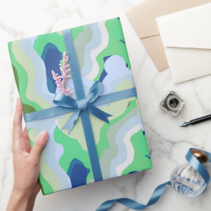 Abstract Symmetry with Flowing Curves Green Wrapping Paper