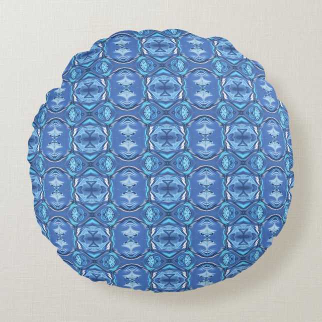 Abstract Symphony in Blue 2 Round Cushion (Front)