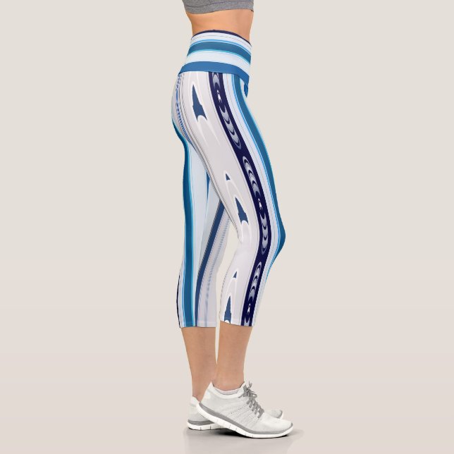Abstract Symphony in Blue 5 (Vertical Lines) Capri Leggings (Right)