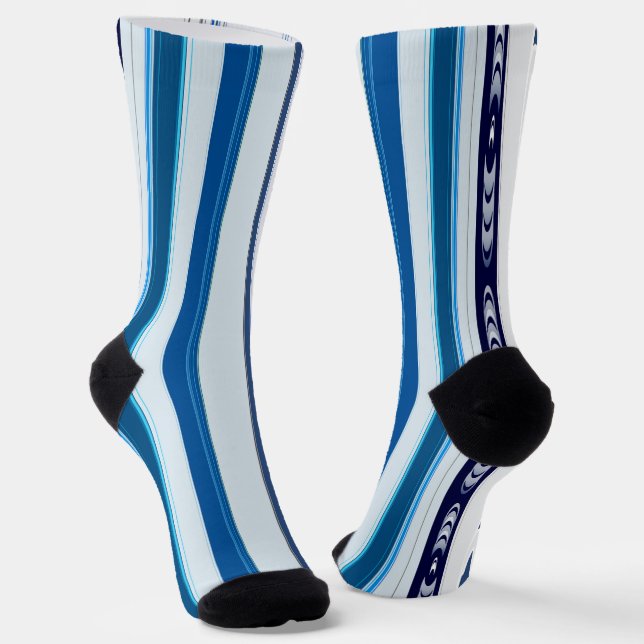 Abstract Symphony in Blue 5 (Vertical Lines) Socks (Angled)