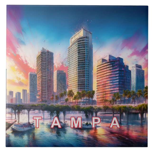 Abstract Tampa Skyline Art Modern  Ceramic Tile (Front)