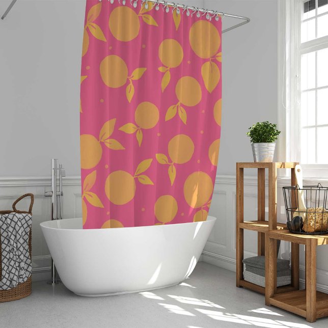Abstract tangerine pink and yellow pattern shower curtain (Creator Uploaded)