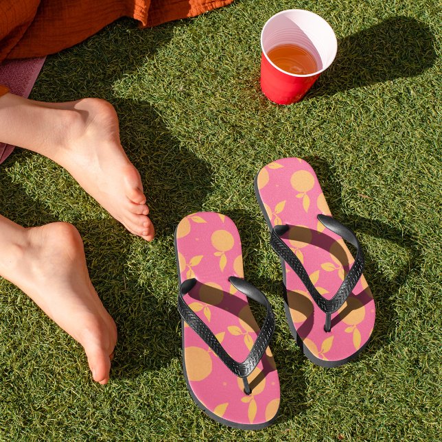 Abstract tangerine pink and yellow pattern thongs (Creator Uploaded)