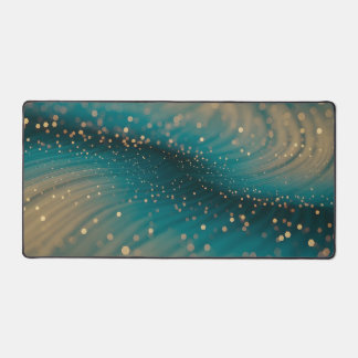 Abstract Teal and Gold Particle Wave Desk Mat