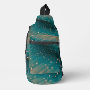 Abstract Teal and Gold Particle Wave Sling Bag