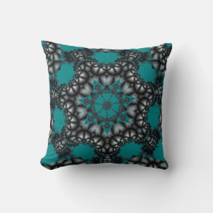 abstract Teal and grey fractal star pillow
